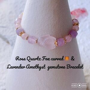 COPY - - Strawberry Quartz Carved Nine Tailed Fox 🦊 九尾狐& Fire Labradorite Brace…